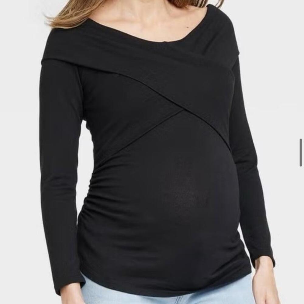 Women’s maternity black wrap crossover maternity nursing sweater size small